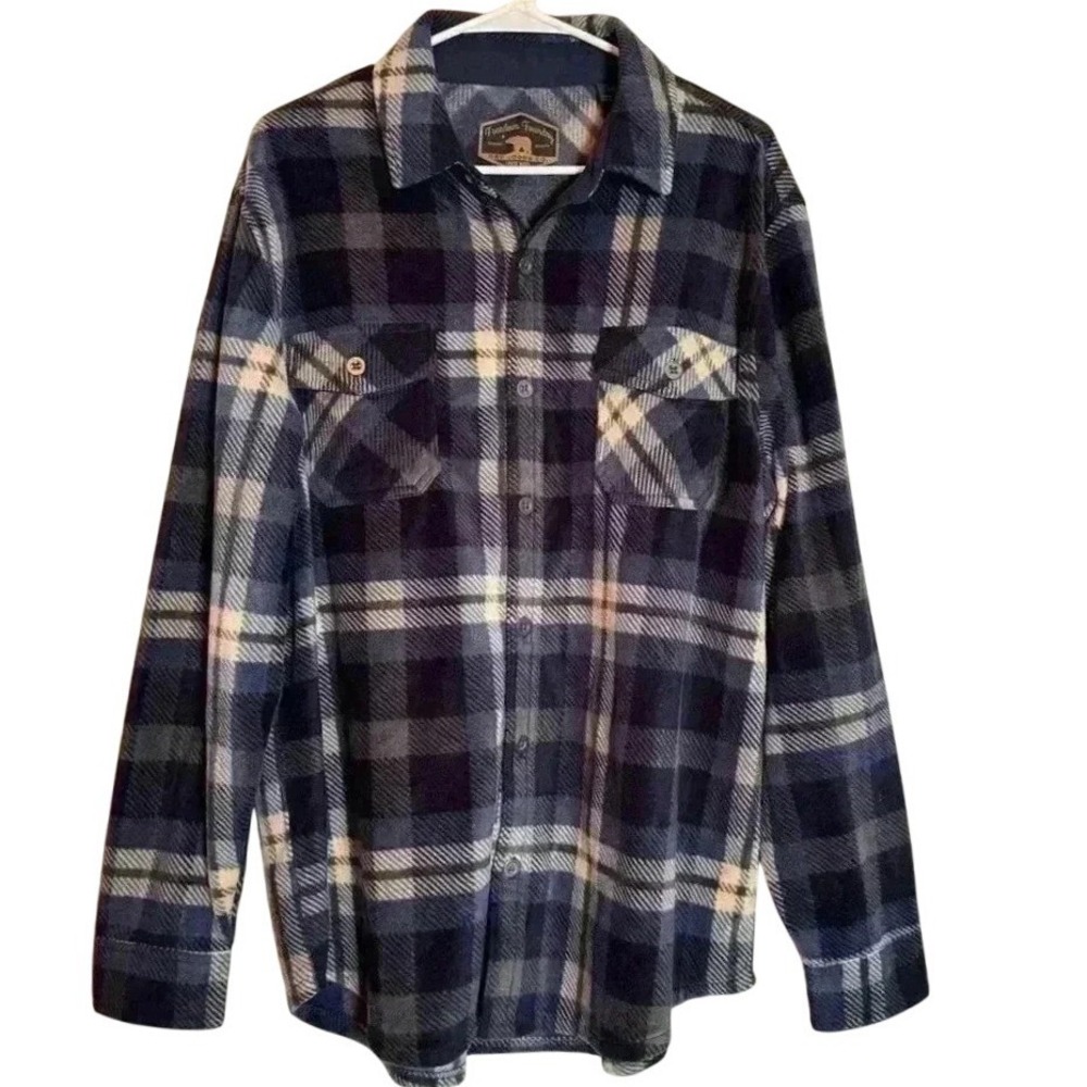 Freedom Foundry Mens Blue Plaid Fleece Button Down Shirt Large GPU-002
